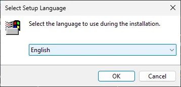The first window: the language of the installer only. RetroBar's own language is chosen later, in its Properties.
