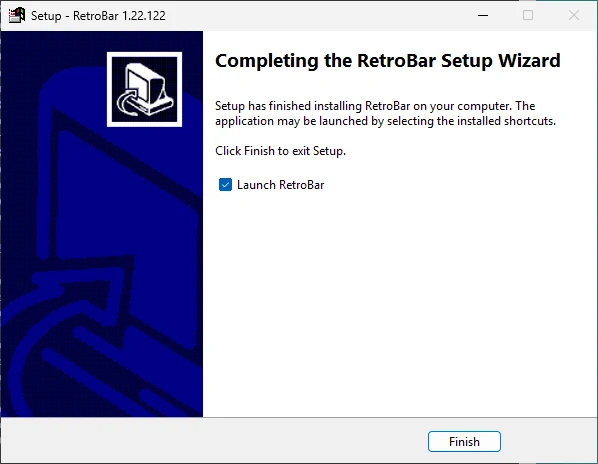 The last page, with Launch RetroBar ticked.
