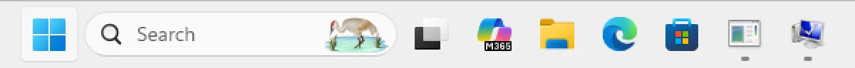 Before: Windows 11's own taskbar on the Arm64 machine (2×).