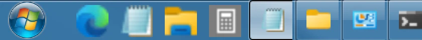 RetroBar with the community theme Windows 7 Aero - Hidden Labels Small Spacing: left end of the taskbar, real screenshot at 2x