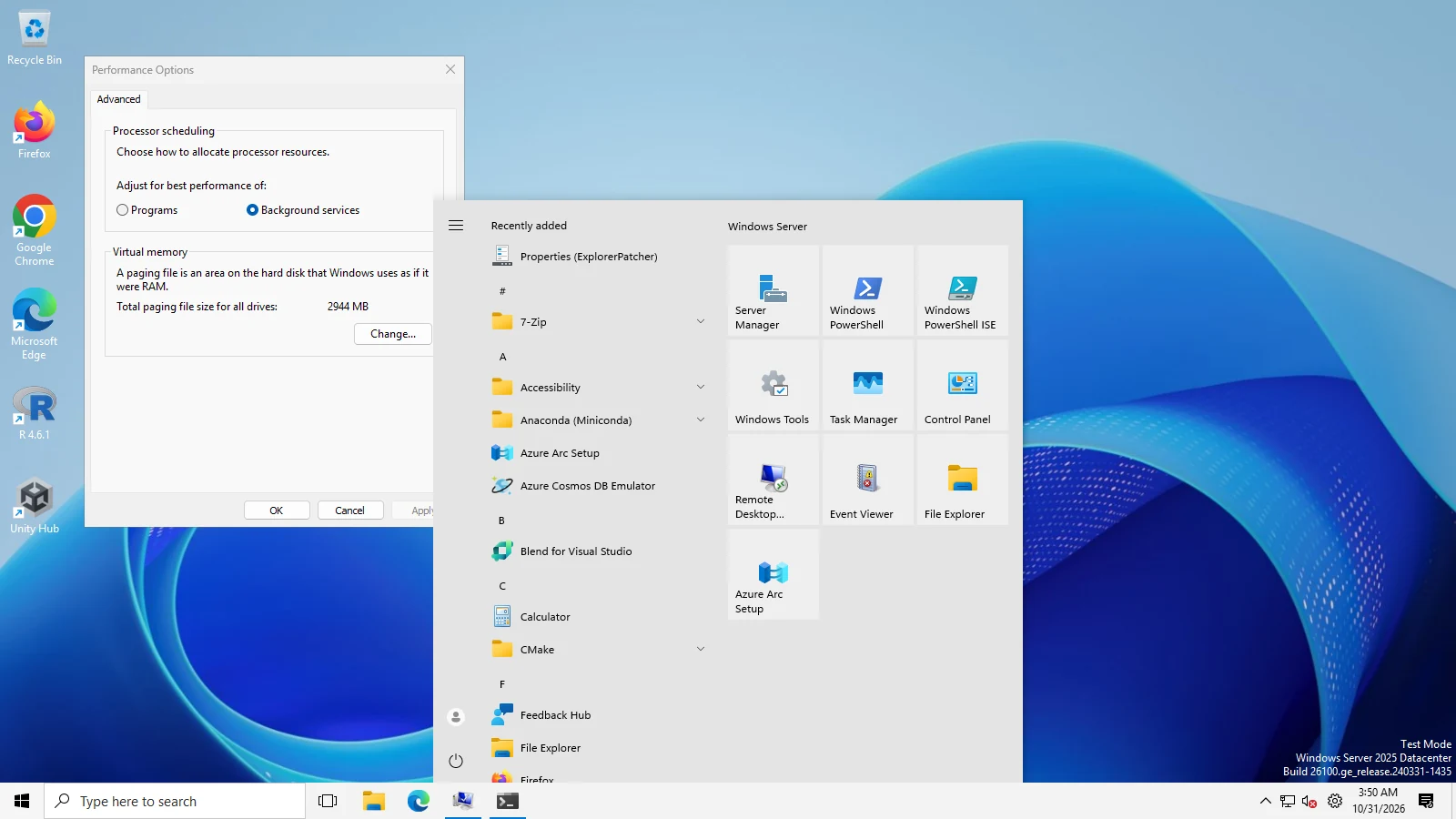 With its Windows 10 Start menu turned on: tiles and the app list, as on Windows 10.
