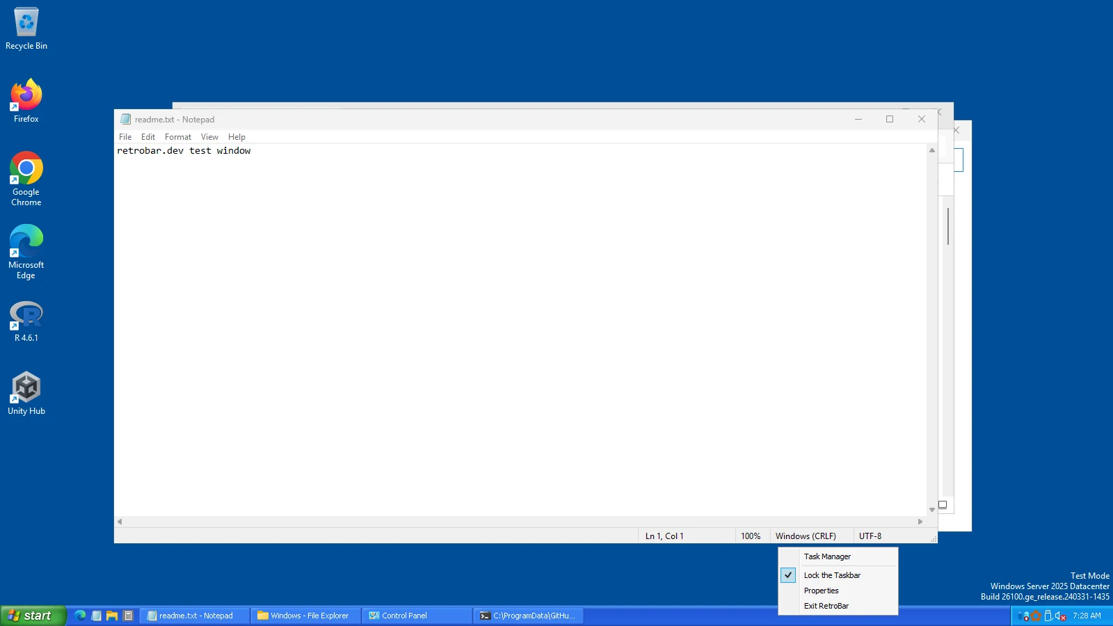 Right-clicking an empty part of the taskbar.
