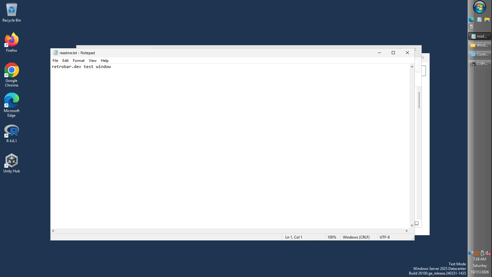 RetroBar's Vista taskbar on the right edge.
