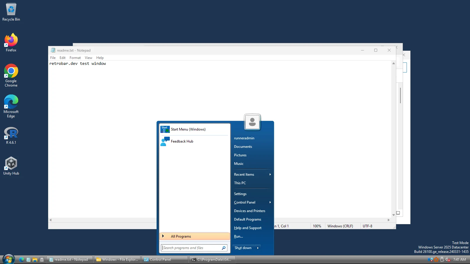 The Vista preset opened with the Windows key.