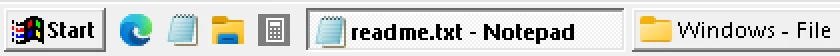 RetroBar System theme: Start button, Quick Launch and task buttons, real screenshot at 2x