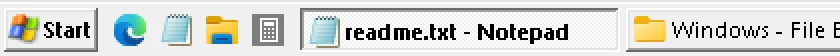 RetroBar System XP theme: Start button, Quick Launch and task buttons, real screenshot at 2x