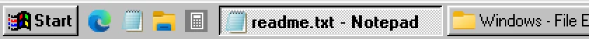 RetroBar's Windows 95-98 theme (2×): Start button, Quick Launch and task buttons with titles.