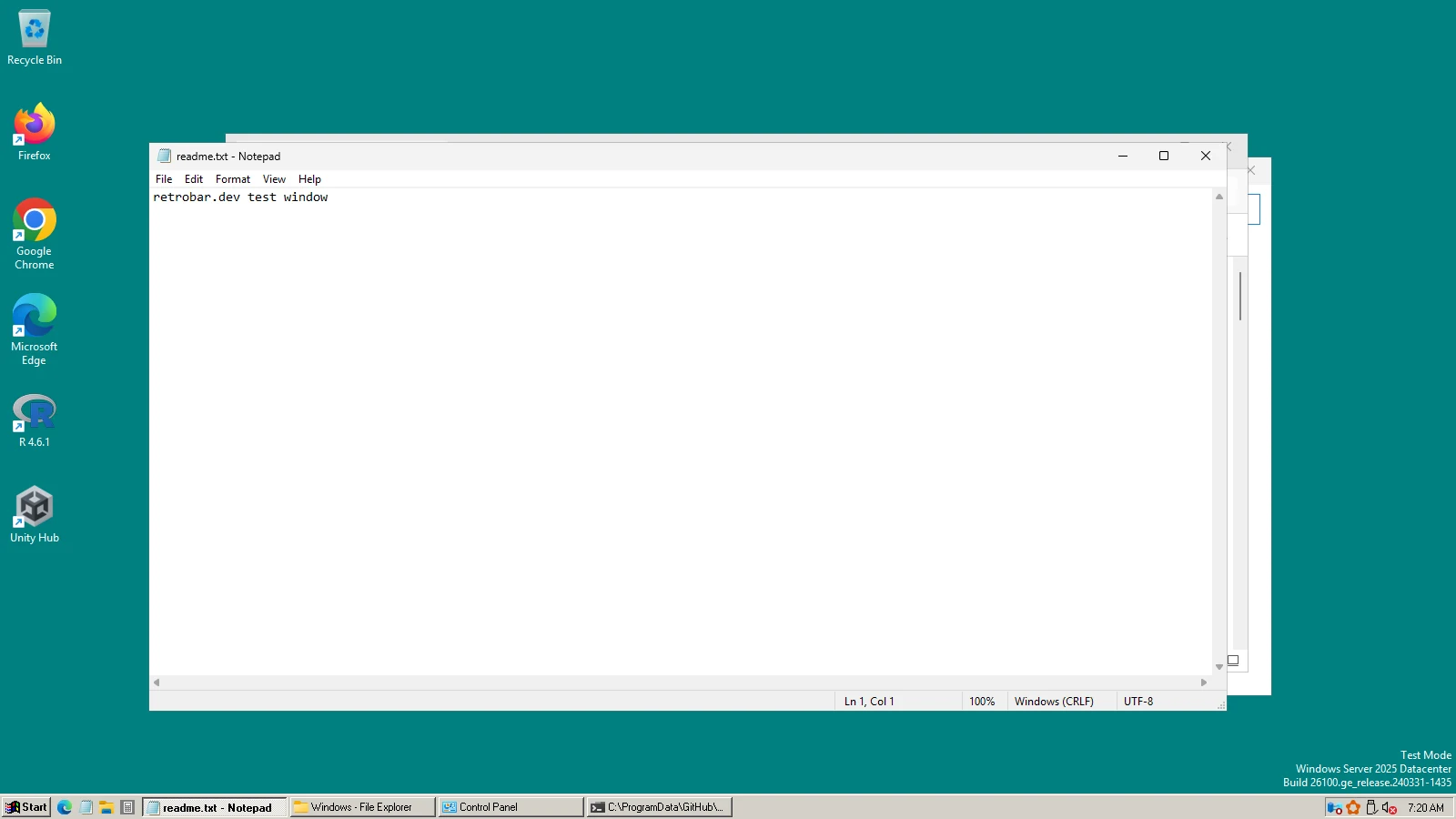 Windows Me look: RetroBar on Windows Server 2025, from our test run
