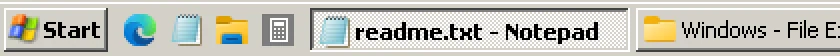 RetroBar Windows XP Classic theme: Start button, Quick Launch and task buttons, real screenshot at 2x