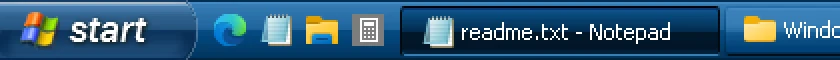 RetroBar Windows XP Embedded Style theme: Start button, Quick Launch and task buttons, real screenshot at 2x