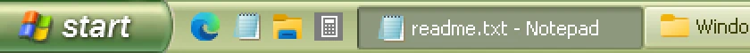 RetroBar Windows XP Olive Green theme: Start button, Quick Launch and task buttons, real screenshot at 2x